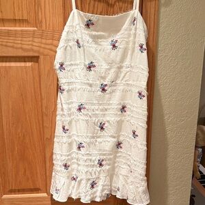 GB Girls White Asymmetrical Dress with Floral Embroidery